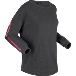 Bluza dresowa, długi rękaw bonprix czarny melanż. Czarne bluzy damskie bonprix, z dresówki, bez kaptura. Za 54,99 zł.