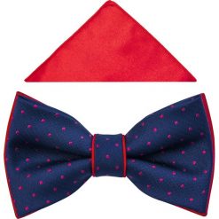 Granatowa mucha w czerwone kropki A294. Czerwone muszki męskie Modini Moda Męska, na co dzień, bez wzorów, z poliesteru, eleganckie. Za 49,50 zł.