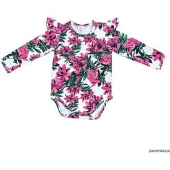 Body z falbankami długi rękaw - Floral Fuchsia b. Różowe body niemowlęce marki N/A, z długim rękawem. Za 69,00 zł.