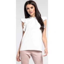 Ecru Elegancka Bluzka z Riuszką. Bluzki damskie Molly.pl, s, bez wzorów, z jeansu, eleganckie, z falbankami, bez rękawów. Za 119,90 zł.