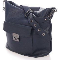 Torebki klasyczne damskie: Skórzana torebka w kolorze granatowym – 40 x 30 x 12 cm