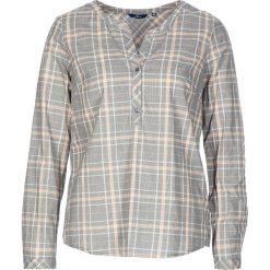 Bluzka w kolorze czarno-biało-pomarańczowym. Czarne bluzki damskie Tom Tailor Classic, w kratkę, bez kołnierzyka, bez rękawów. W wyprzedaży za 90,95 zł.