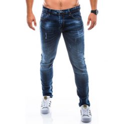 Spodnie męskie jeansowe P765 - granatowe. Niebieskie spodnie męskie Ombre Clothing, m, bez wzorów, z bawełny. Za 59,00 zł.