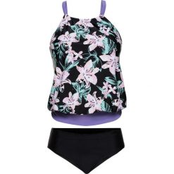 Tankini (2 części) bonprix czarno-lila z nadrukiem. Czarne stroje kąpielowe damskie bonprix, z nadrukiem. Za 79,99 zł.
