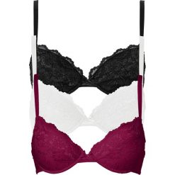 Biustonosz "push up" bonprix jeżynowy + ecru + czarny. Różowe biustonosze bonprix, bez wzorów, z bawełny. Za 89,97 zł.