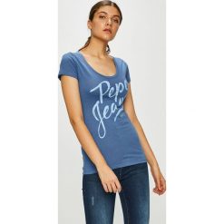 Pepe Jeans - Top. Szare topy damskie Pepe Jeans, l, z nadrukiem, z bawełny, z okrągłym kołnierzem. Za 99,90 zł.