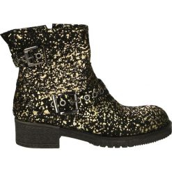 Botki - 705 NERO-ORO. Czarne botki damskie marki Venezia, z materiału, na obcasie. Za 199,00 zł.