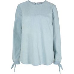 Tunika dżinsowa, rękawy 7/8 bonprix jasnoniebieski. Niebieskie tuniki damskie bonprix, bez wzorów, bez kołnierzyka, bez rękawów. Za 59,99 zł.
