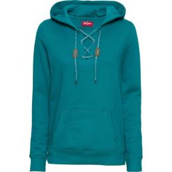 Bluza ze sznurowaniem i kapturem, długi rękaw bonprix kobaltowo-turkusowy. Niebieskie bluzy rozpinane damskie bonprix, z długim rękawem, długie. Za 89,99 zł.