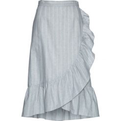 Spódnica lniana Premium z falbanami bonprix srebrnoszaro-biały. Szare spódniczki damskie bonprix, bez wzorów, eleganckie. Za 49,99 zł.