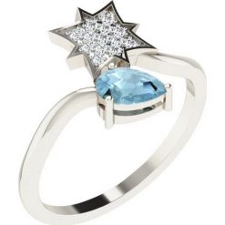Złoty pierścionek z diamentami i syntetycznym akwamarynem. Szare pierścionki damskie Art of Diamond & Co., z diamentem, złote. W wyprzedaży za 791,95 zł.