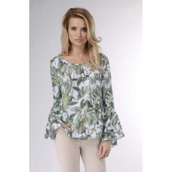 Zielona Wizytowa Bluzka z Hiszpańskim Rękawem. Zielone bluzki damskie Molly.pl, s, bez wzorów, z jeansu, eleganckie, z okrągłym kołnierzem, z długim rękawem. Za 128,90 zł.