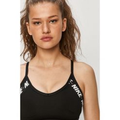 Nike - Biustonosz sportowy. Czarne biustonosze sportowe damskie Nike, s, z nadrukiem, z elastanu, dri-fit (nike). Za 149,90 zł.
