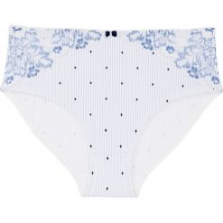 Figi "maxi" bonprix ecru-niebieski z nadrukiem. Białe figi damskie marki bonprix, w paski, z koronki. Za 24,99 zł.