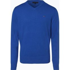 Tommy Hilfiger - Sweter męski, niebieski. Niebieskie swetry męskie TOMMY HILFIGER, xl, bez wzorów, z dzianiny, eleganckie, z dekoltem w serek, bez kaptura. Za 299,95 zł.