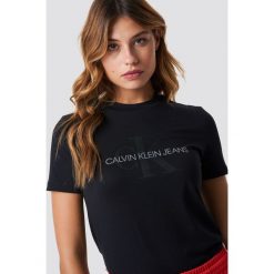 T-shirty damskie: Calvin Klein T-shirt Satin Monogram Relax Fit - Black