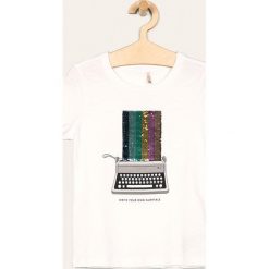 Kids Only - T-shirt dziecięcy 122-164 cm. Białe bluzki dziewczęce Kids Only, z nadrukiem, z bawełny, z okrągłym kołnierzem, z krótkim rękawem, krótkie, bez kaptura. W wyprzedaży za 49,90 zł.