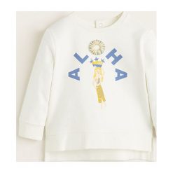 Mango Kids - Bluza dziecięca Valeria 80-104 cm. Białe bluzy dziewczęce marki Mango Kids, z nadrukiem, z bawełny, bez rękawów, bez kaptura. Za 59,90 zł.
