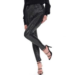 Połyskujące legginsy z cekinami. Czarne legginsy damskie s, eleganckie. W wyprzedaży za 59,99 zł.