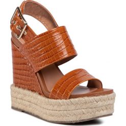 Espadryle TWINSET - Sandalo 201TCT016 Cocco Cuoi 04228. Pomarańczowe espadryle damskie Twinset, bez wzorów, ze skóry, bez obcasa, na obcasie. Za 1599,00 zł.