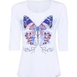 T-shirt EAN13 Biały|Print. Białe t-shirty damskie marki Ean13, z aplikacjami, z elastanu, bez kołnierzyka. W wyprzedaży za 320,00 zł.