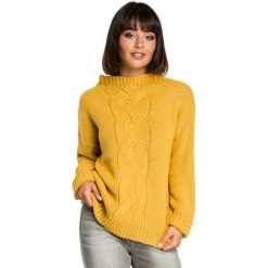 Sweter z warkoczem - miodowy. Pomarańczowe swetry damskie BE, s, bez wzorów, ze splotem, klasyczne, bez rękawów, bez kaptura. Za 149,00 zł.