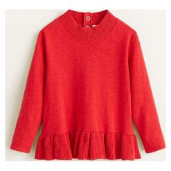 Mango Kids - Sweter dziecięcy Paris 80-104 cm. Czerwone swetry dziewczęce Mango Kids, bez wzorów, z bawełny, bez kołnierzyka, z krótkim rękawem, krótkie, bez kaptura. W wyprzedaży za 45,90 zł.