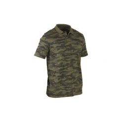 Koszulka myśliwska krótki rękaw polo 100 camo. Zielone koszulki męskie SOLOGNAC, s, bez wzorów, z bawełny, sportowe, polo, z krótkim rękawem, krótkie. Za 49,99 zł.