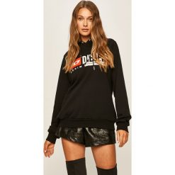 Diesel - Bluza. Czarne bluzy damskie Diesel, s, z nadrukiem, z bawełny, bez rękawów, z kapturem. Za 699,90 zł.