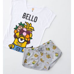 Piżama Minionki - Biały. Białe piżamy damskie Sinsay, s, z motywem z bajki, bez rękawów. Za 49,99 zł.