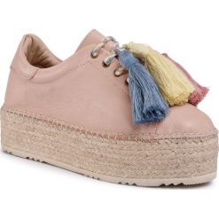 Espadryle EVA MINGE - EM-14-07-000727 103. Brązowe espadryle damskie Eva Minge, bez wzorów, ze skóry, bez obcasa, na koturnie. W wyprzedaży za 379,00 zł.