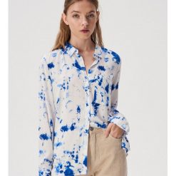 Koszula ze wzorem tie dye - Granatowy. Niebieskie koszule damskie Sinsay, xl, bez wzorów, bez kołnierzyka, bez rękawów. W wyprzedaży za 29,99 zł.