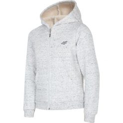 Bluza dla dużych dzieci (dziewczynek) JBLD217 - chłodny jasny szary melanż. Szare bluzy dziewczęce marki 4F JUNIOR, bez wzorów, z dzianiny, bez rękawów, z kapturem. W wyprzedaży za 79,99 zł.