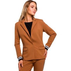 Karmelowy Klasyczny Dzianinowy Żakiet w Sportowym Stylu. Szare marynarki damskie Moe, s, bez wzorów, z elastanu. Za 194,90 zł.