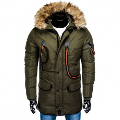 KURTKA MĘSKA ZIMOWA PARKA C369 - KHAKI. Brązowe parki męskie Ombre Clothing, na zimę, m, z poliesteru. Za 179,00 zł.