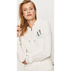 Armani Exchange - Bluza. Białe bluzy damskie Armani Exchange, s, z nadrukiem, z elastanu, bez rękawów, z kapturem. Za 529,90 zł.