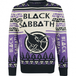 Black Sabbath Holiday Sweater 2018 Sweter z dzianiny czarny/jasnofioletowy. Czarne bez kategorii Black Sabbath, xl, z napisami, z dzianiny, z okrągłym kołnierzem. Za 199,90 zł.