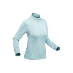 Koszulka turystyczna długi rękaw SH500 warm damska. Szare t-shirty damskie marki QUECHUA, xl, z elastanu, ze stójką. Za 49,99 zł.