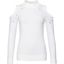 Sweter z wycięciami bonprix biały. Białe swetry damskie bonprix, z aplikacjami, bez rękawów, bez kaptura. Za 119,99 zł.