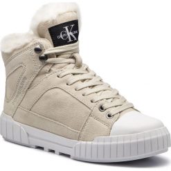 Trampki CALVIN KLEIN JEANS - Bolla RE9772 Off White. Brązowe półbuty damskie Calvin Klein Jeans, bez wzorów, z jeansu, na sznurówki. W wyprzedaży za 399,00 zł.