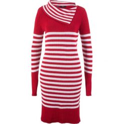 Sukienka dzianinowa z golfem bonprix czerwono-biały w paski. Czerwone sukienki damskie bonprix, w paski, z dzianiny, z golfem, bez rękawów. Za 44,99 zł.