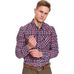 Koszula w kratę taliowana. Niebieskie koszule męskie Top Secret, na wiosnę, m, bez wzorów, z jeansu, eleganckie, bez kołnierzyka, z długim rękawem. Za 89,99 zł.