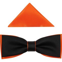 Czarno-pomarańczowa mucha slim z poszetką B15. Pomarańczowe muszki męskie Modini Moda Męska, na co dzień, bez wzorów, z tkaniny, eleganckie. W wyprzedaży za 45,00 zł.