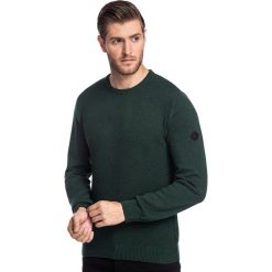 Sweter DOMENICO SWZR000277. Zielone swetry męskie Giacomo Conti, na zimę, m, z aplikacjami, z bawełny, z okrągłym kołnierzem, bez kaptura. Za 249,00 zł.