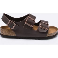 Birkenstock - Sandały Milano Bs. Pomarańczowe klapki damskie Birkenstock, bez wzorów, ze skóry, bez obcasa, na obcasie. Za 289,90 zł.