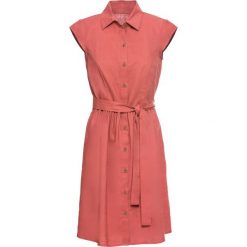 Sukienka z lnu z guzikami bonprix brązowy marsala. Pomarańczowe sukienki damskie bonprix, na lato, bez wzorów, bez kołnierzyka, bez rękawów, plisowane. Za 119,99 zł.