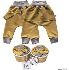 Odzież dziecięca: Spodnie baggy szelki + kangurek 2 pack musztarda