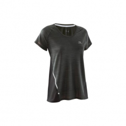Koszulka krótki rękaw RUN LIGHT damska. Czarne t-shirty damskie marki KALENJI, z elastanu. W wyprzedaży za 29,99 zł.