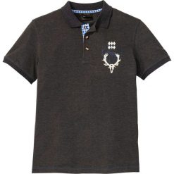 Shirt polo w ludowym stylu bonprix antracytowy melanż. Szare koszulki męskie bonprix, s, z nadrukiem, bez rękawów. Za 54,99 zł.