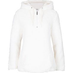 Bluza z polaru baranka bonprix biel wełny. Białe bluzy damskie bonprix, bez wzorów, z wełny, bez rękawów, bez kaptura. Za 64,99 zł.